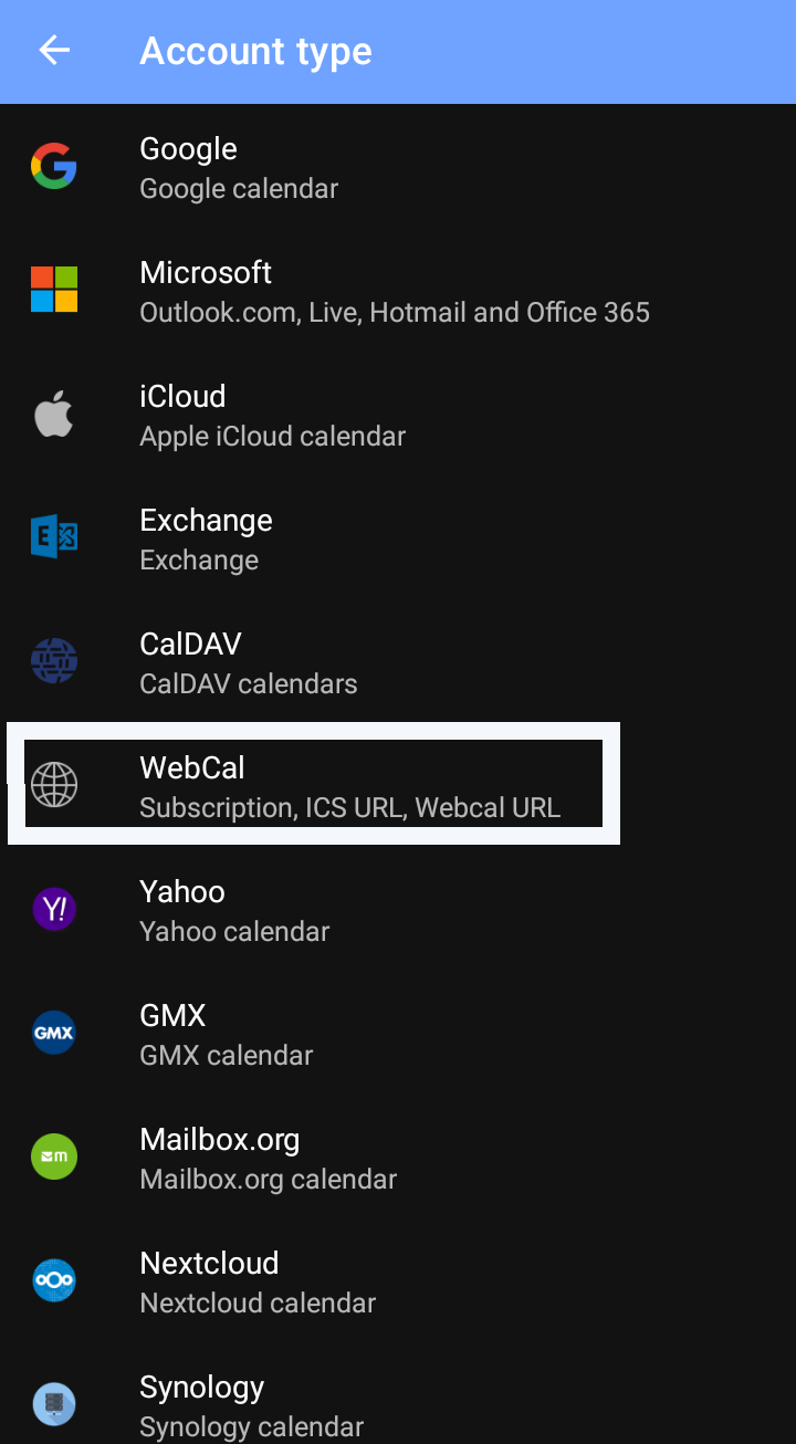 Webcal type